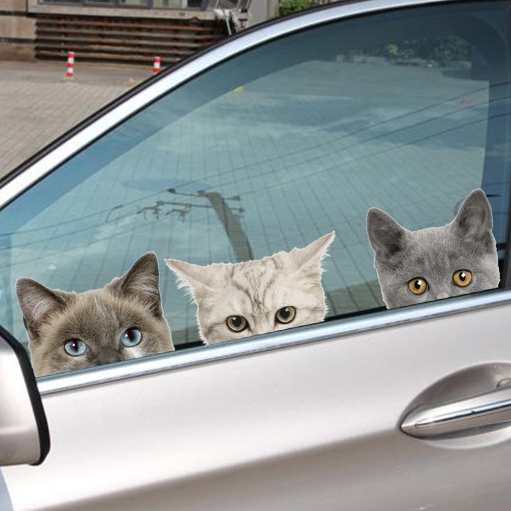 Funny 3D Cat Dog Half Face Peeking Car Stickers - 5 Stickers