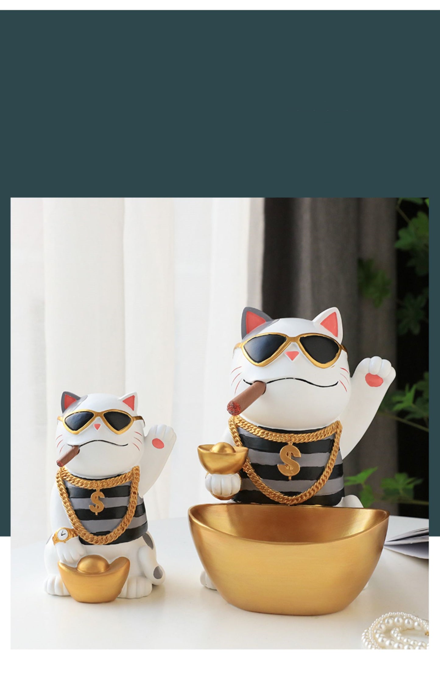 Lucky Cat Resin Animal Sculpture Decoration Storage Tank Feng Shui Modern Living Room Decoration Accessories Gifts Home Decor