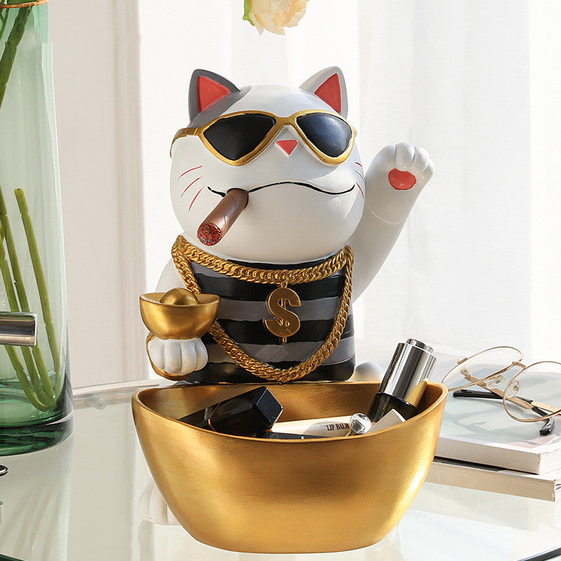 Lucky Cat Resin Animal Sculpture Decoration Storage Tank Feng Shui Modern Living Room Decoration Accessories Gifts Home Decor