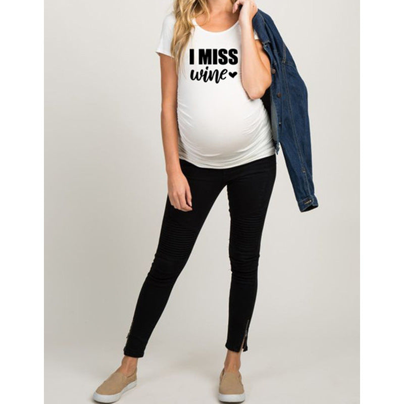 Women T-Shirts Slim Maternity Funny Letter Tops O-Neck Pregnancy Women