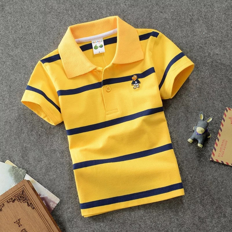 CUHK Children's T-shirt Cotton Striped Lapel Polo Shirt