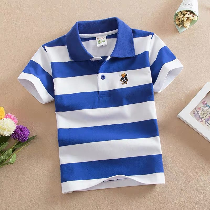 CUHK Children's T-shirt Cotton Striped Lapel Polo Shirt