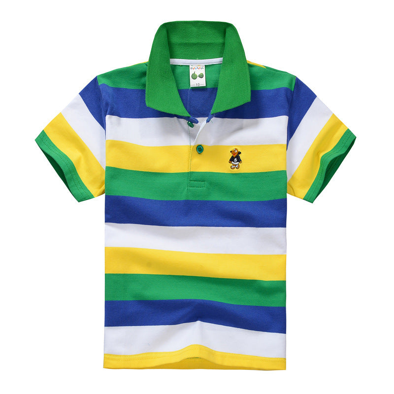 CUHK Children's T-shirt Cotton Striped Lapel Polo Shirt