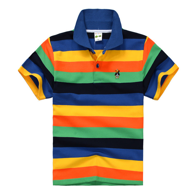 CUHK Children's T-shirt Cotton Striped Lapel Polo Shirt