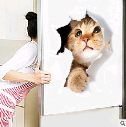 New cute hole cat creative home decoration 3D animal wall stickers bathroom toilet toilet stickers