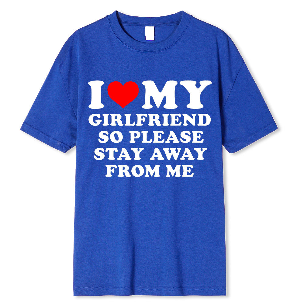 I Love My BoyfriendT T-shirt Women's Casual Loose Round Neck Short Sleeve Cotton