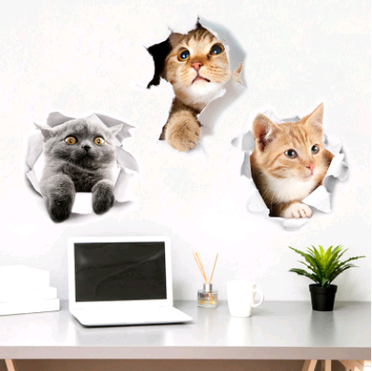 New cute hole cat creative home decoration 3D animal wall stickers bathroom toilet toilet stickers