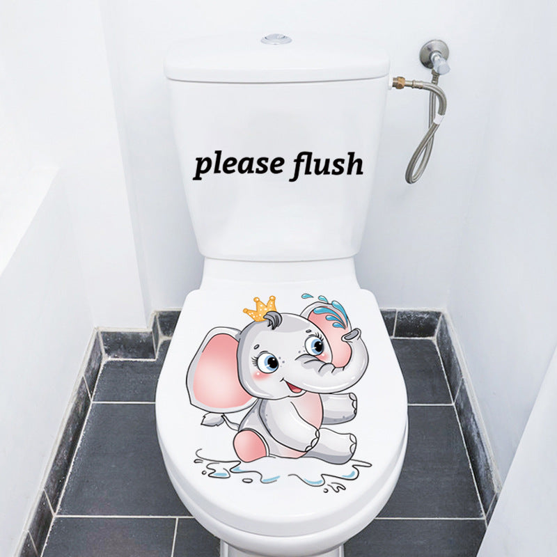 Happy Day Cute Elephant Home Shop Bathroom Toilet Decorative Painting Stickers