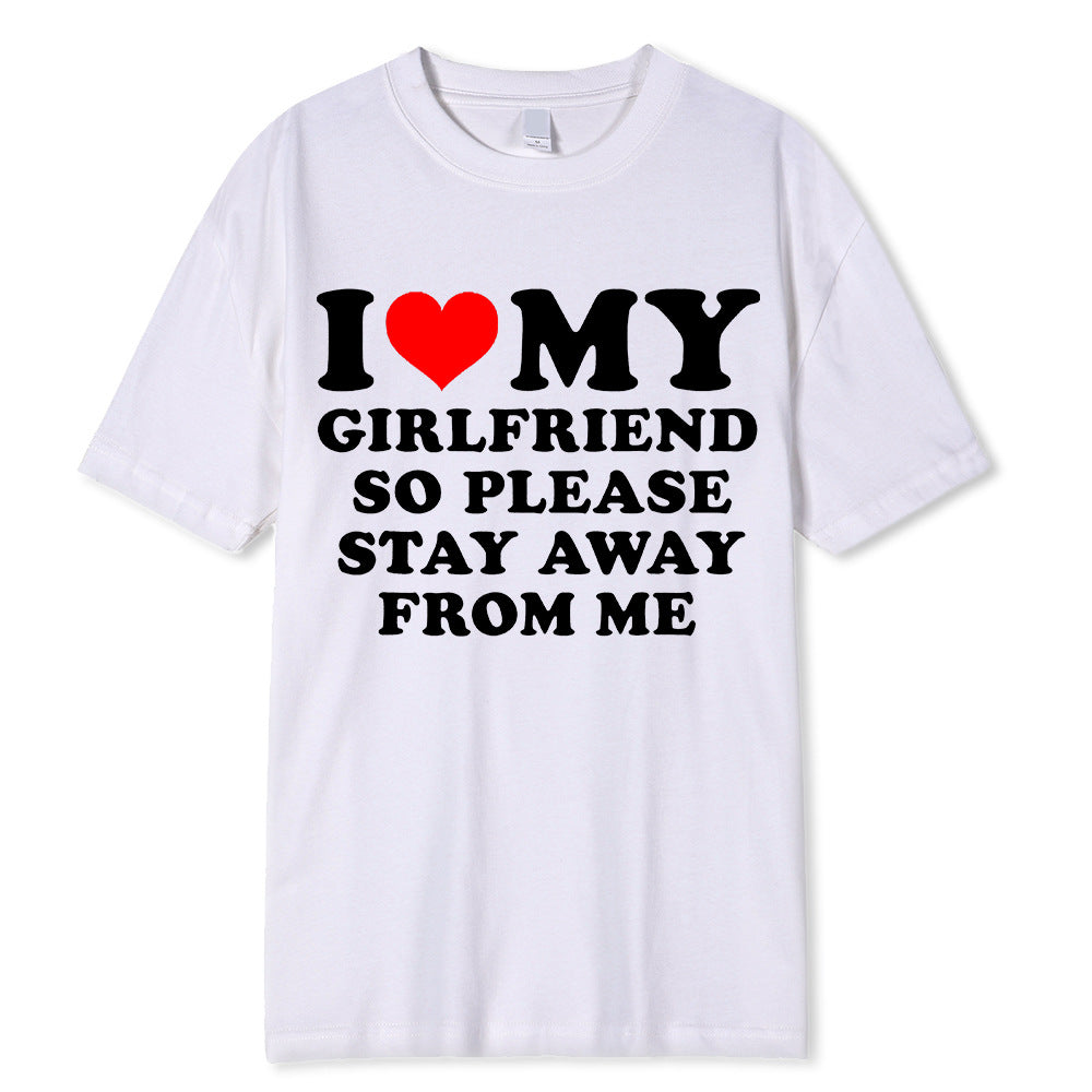 I Love My BoyfriendT T-shirt Women's Casual Loose Round Neck Short Sleeve Cotton