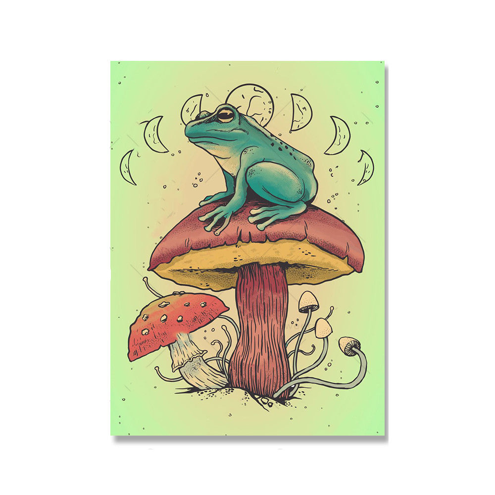 Home Decor Frog Mushroom Canvas Painting Wall Poster