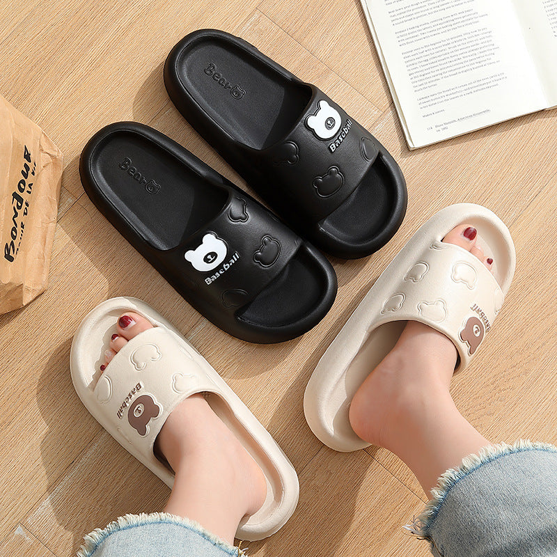 Cute Cartoon Bear Slippers For Women Summer Indoor Thick-soled Non-slip Floor Bathroom Home Slippers Men House Shoes