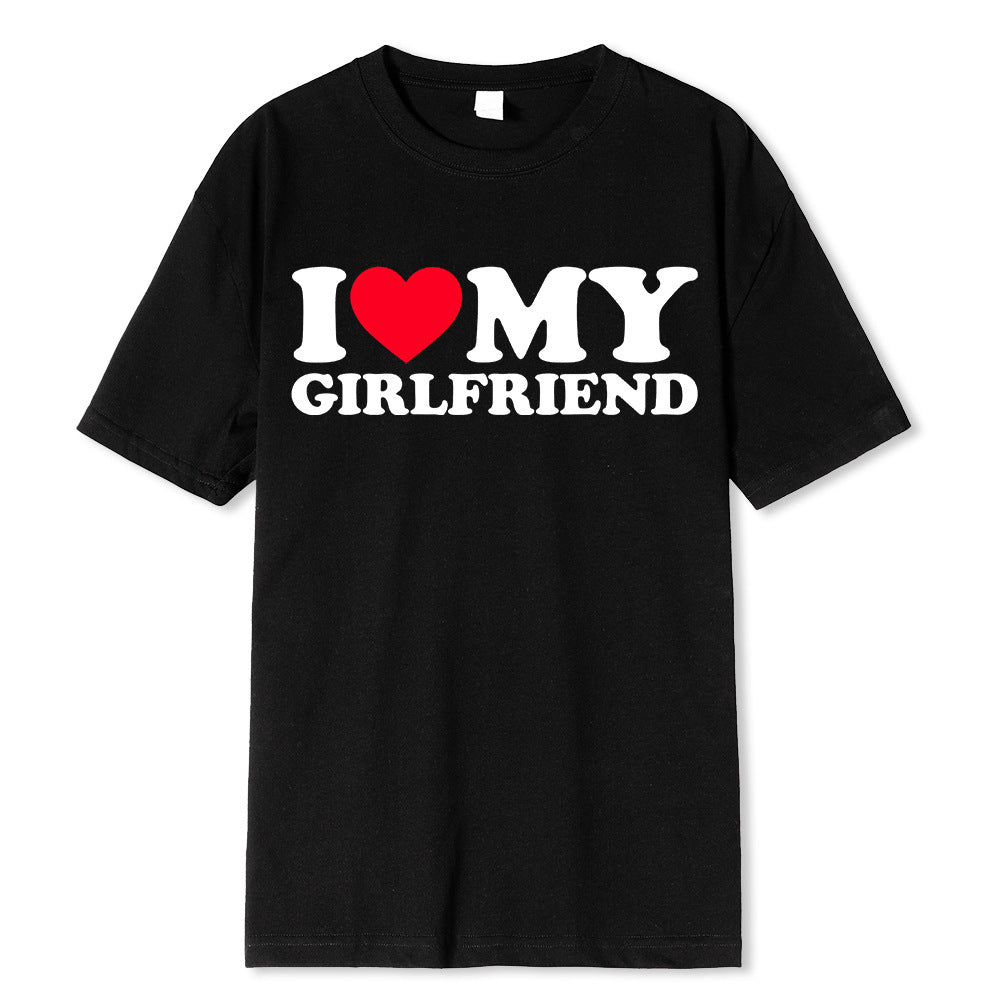 I Love My BoyfriendT T-shirt Women's Casual Loose Round Neck Short Sleeve Cotton