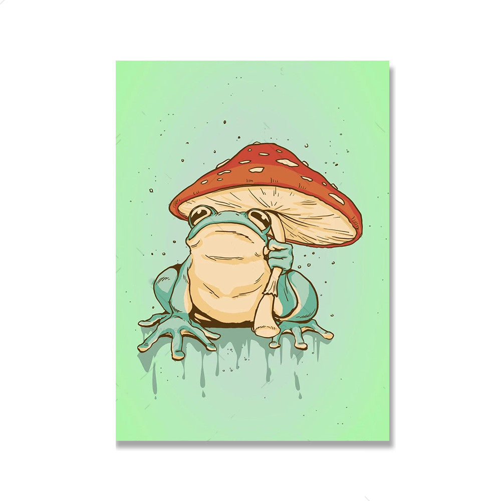 Home Decor Frog Mushroom Canvas Painting Wall Poster