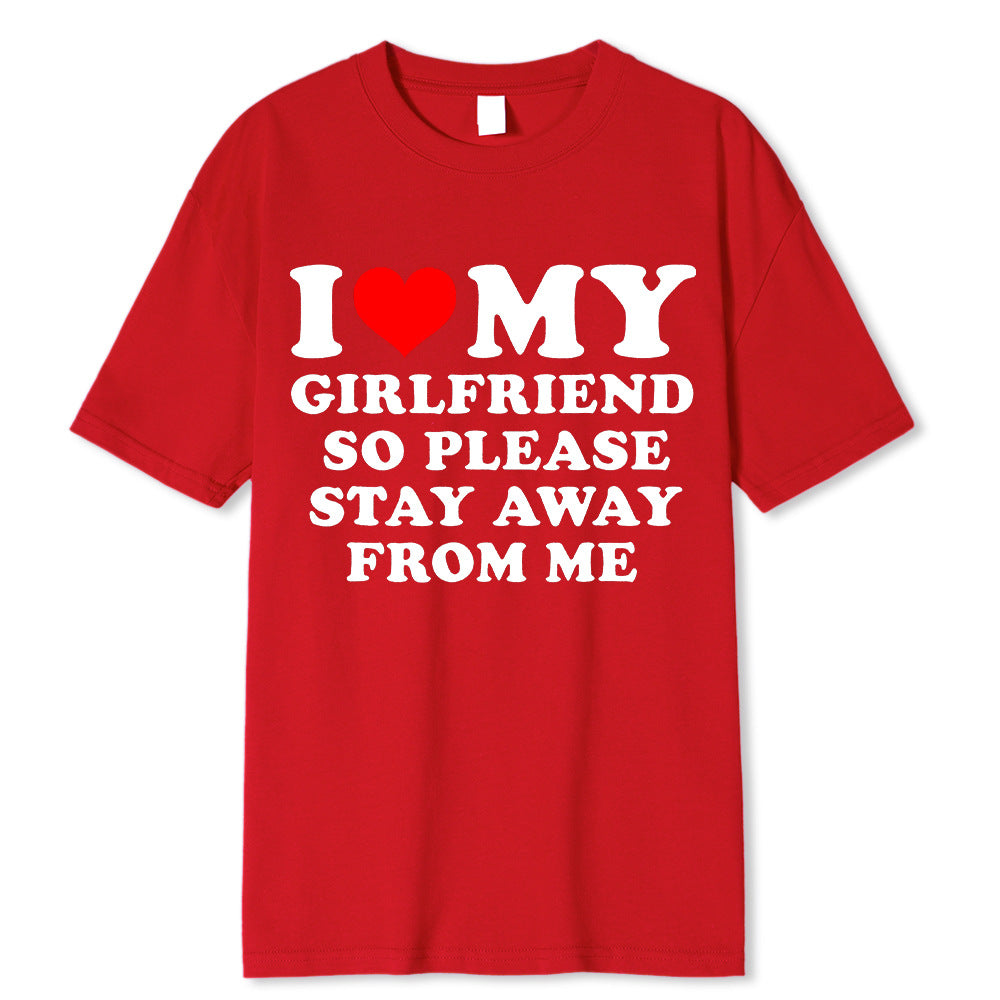 I Love My BoyfriendT T-shirt Women's Casual Loose Round Neck Short Sleeve Cotton