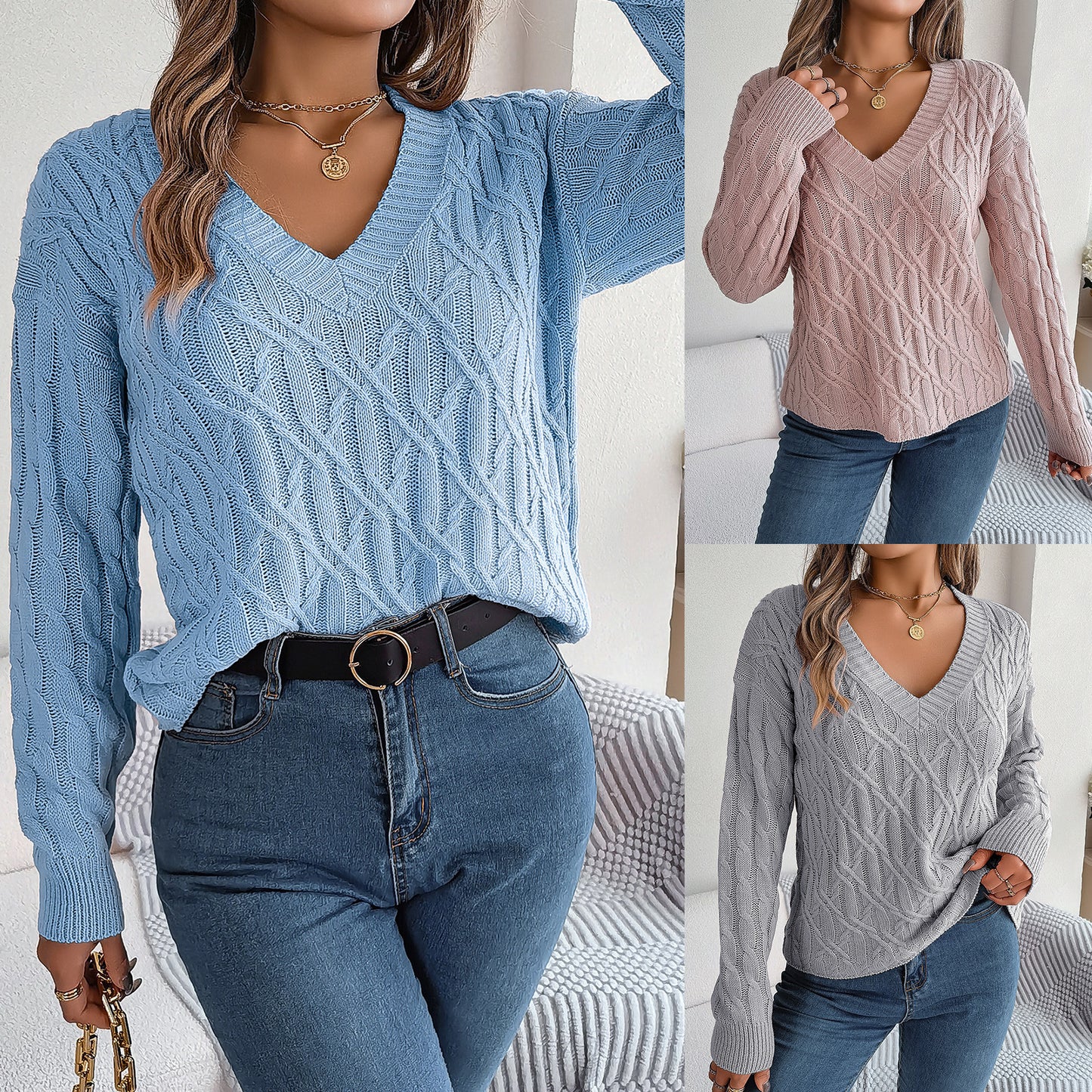 Women's Fashion Casual Solid Color Twist Long Sleeve Turtleneck Sweater